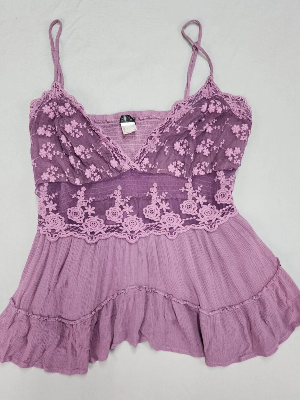 Venus Womens 16 Purple Lace Peplum Blouse Smocked Adjustable Strap V-Neck Top